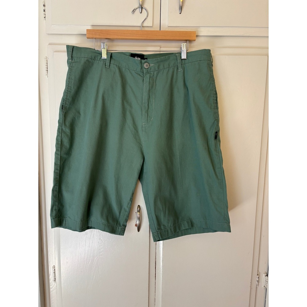 Stussy Mens Sage Green Chino Shorts Size 38 Streetwear Casual Twill